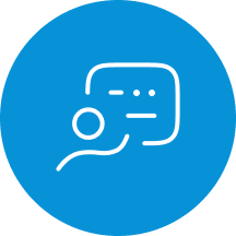 Person with a chat bubble icon on a blue circular background