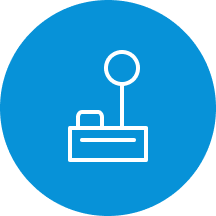Blue icon of a control lever in a circle