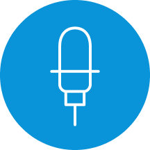 White microphone icon inside a blue circle
