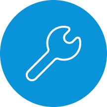White wrench icon inside a blue circular background