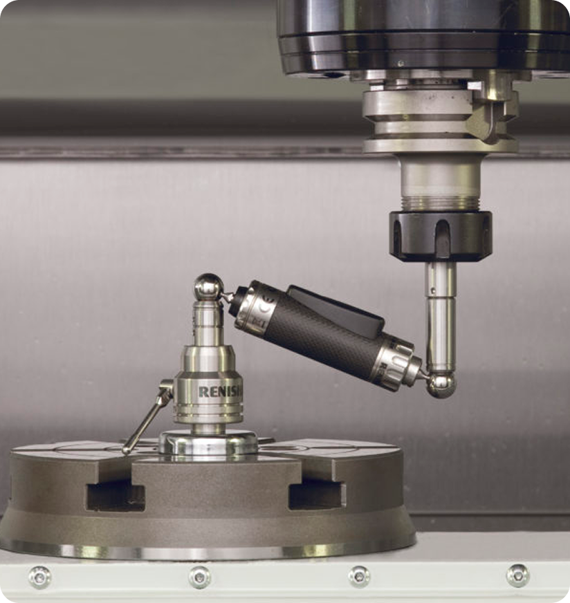 CNC spindle using a Renishaw probe for precision calibration